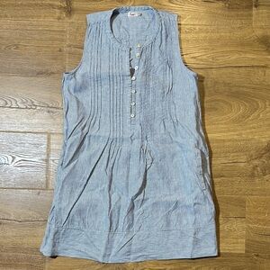 Faherty Isha Washed Linen Blue & White Striped Dress Medium